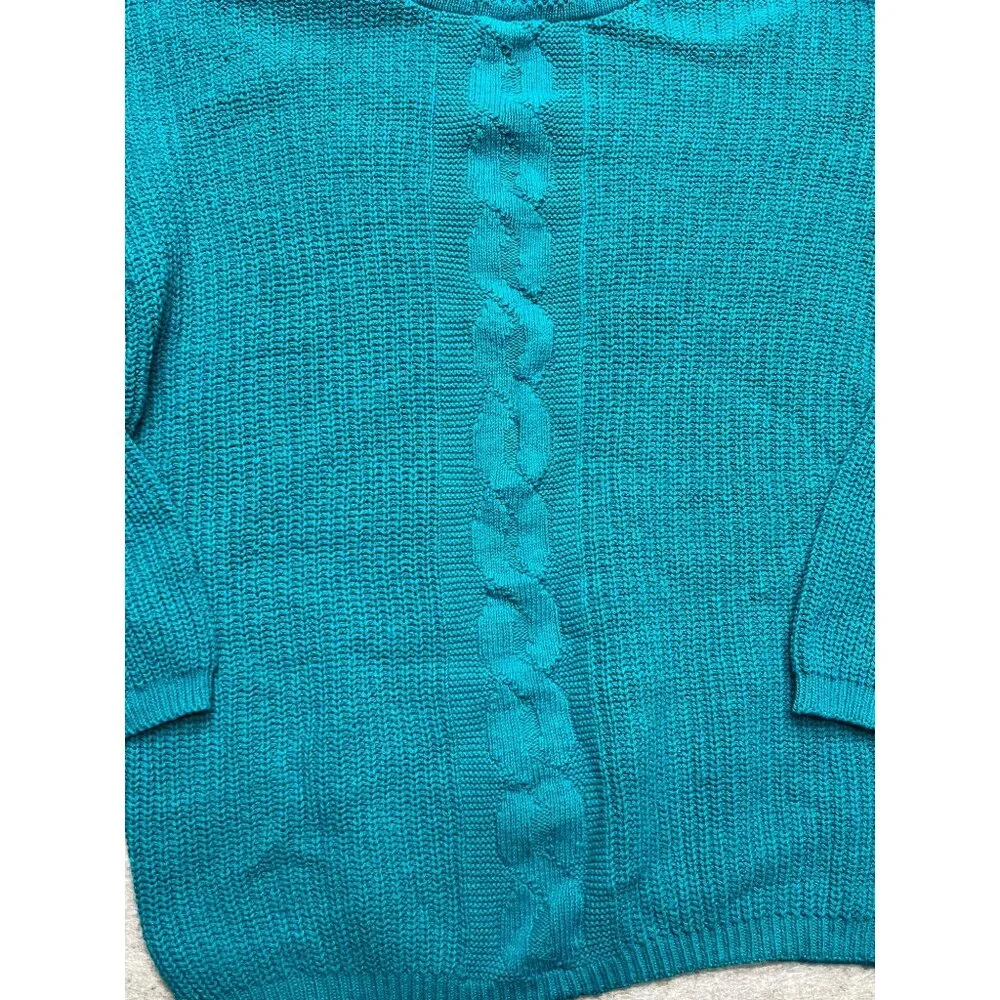 Vintage Cabin Creek Green Cable Knit Cotton Crew Neck Sweater Large - Picture 3 of 8